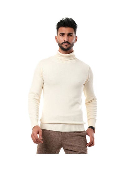 Buy Knitted Ribbed High Neck Off White in Egypt