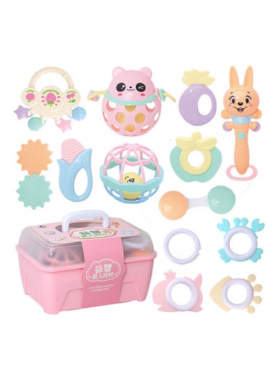 Buy 13-Piece Multi-Shaped Baby Rattle Toy Set With Pink Storage Box in Saudi Arabia