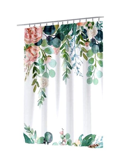 Buy Leaves Printed Shower Curtain With Hook White/Pink/Green 165x180cm in UAE