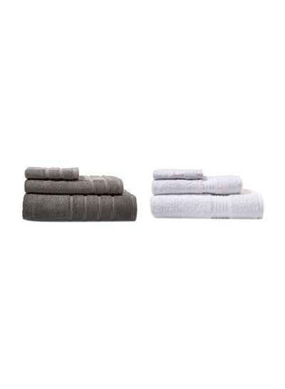 Buy Pack Of 6 Towel Bundle Set Grey/White Bath Towel 75x145, Bath Towel 70x140, 2xHand Towel 50x90, 2xFace Towel 33x33cm in UAE