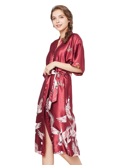 Buy Bird Printed Night-Robe Red in Saudi Arabia