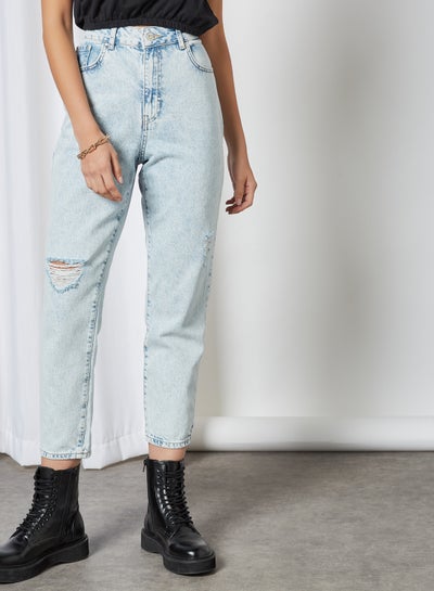 Buy High Waist Mom Jeans Light Blue in UAE