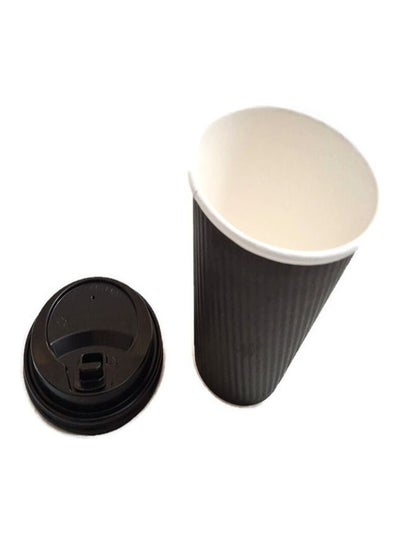 Buy 50-Piece Disposable Paper Cups With Lid Dark Brown in Saudi Arabia