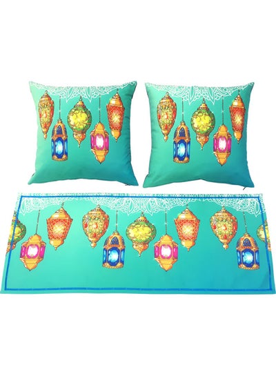 Buy Set of 2 Ramadan Kareem Cushion Covers And 1 Runner Multicolour 40x40cm in Saudi Arabia