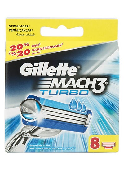 Buy Mach 3 Turbo Razor 8-Cartridge Blue/Silver in Saudi Arabia