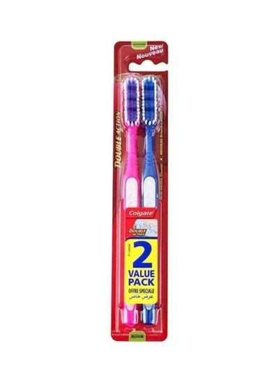 Buy Double Action Medium Toothbrush With Tongue Cleaner 2 Piece Multicolour in UAE