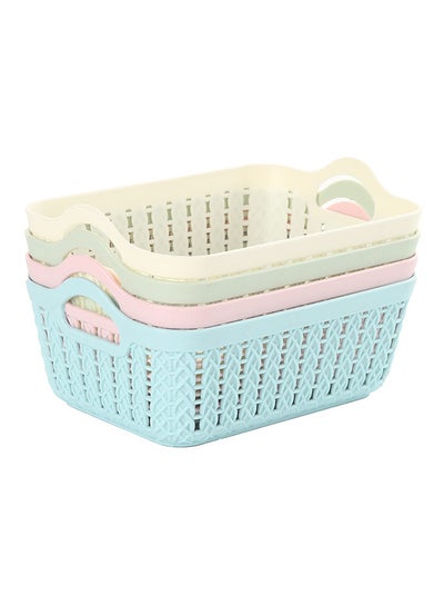 Buy 4-Piece Rectangular Plastic Storage Basket Set Multicolour 19.5x14x7cm in Saudi Arabia