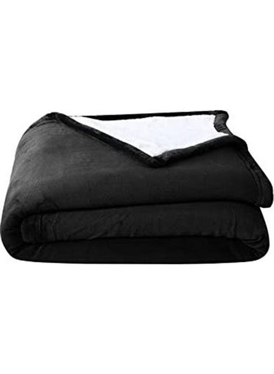 Buy Micromink Sherpa Reversible Throw Blanket Cotton Black 6inch in UAE