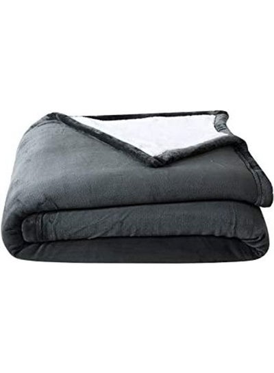 Buy Micromink Sherpa Reversible Throw Blanket cotton Grey 7inch in UAE
