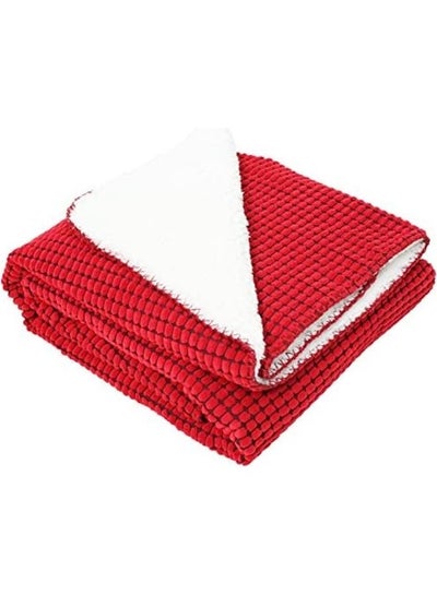 Buy Corduroy Sherpa Fleece Throw Blanket Cotton Red/White 50inch in UAE