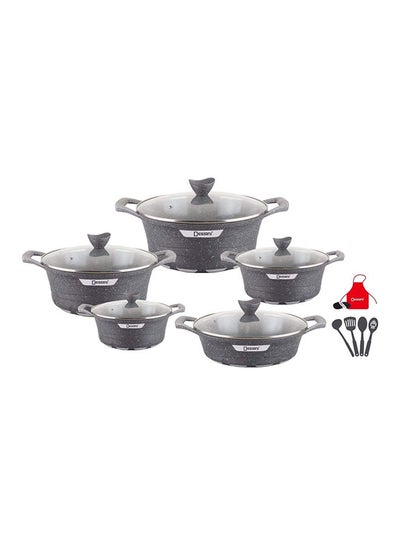 Buy 17-Piece Granite Energy Saving Cookware Set Grey Casserole With Lid 20 Cm, Casserole With Lid 24 Cm, Casserole With Lid 28 Cm, Casserole With Lid 32 Cm, Shallow Casserole With Lid 28cm in UAE