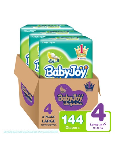 Buy Baby Diapers, Size 4, 10 - 18 Kg, 144 Count (48 x 3) - Large, Cotton Touch in UAE