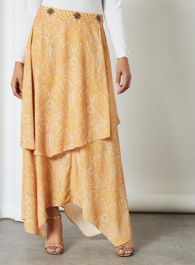 Buy All-Over Print Layered Skirt Mustard in UAE
