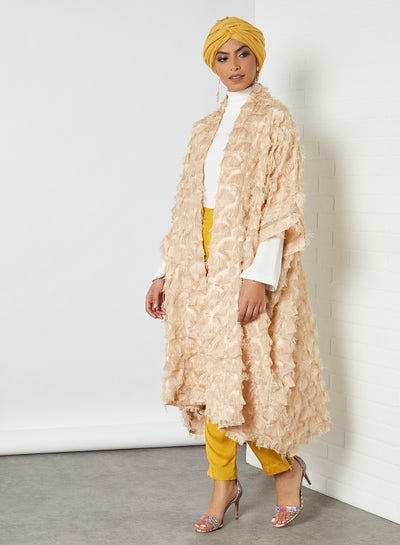 Buy Fringed Jacquard Outerwear Beige-Pink in Egypt