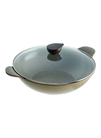 Buy Granite Cooking Wok With Lid Grey 36cm in UAE