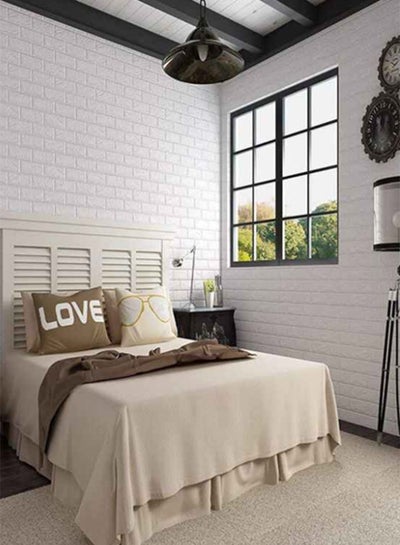 Buy 5-Piece 3D Foam Bricks Wallpaper Set White 70x77x0.5cm in UAE