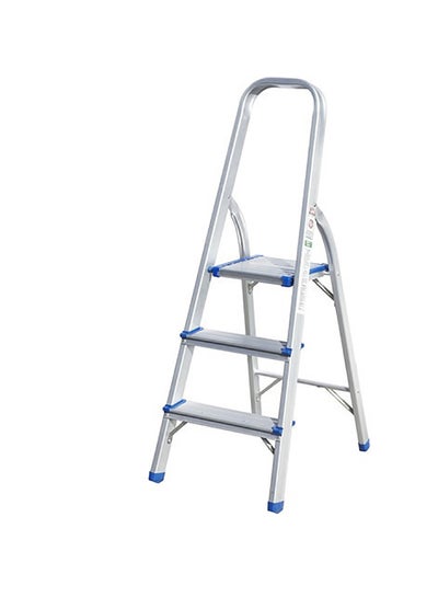 Buy Foldable Aluminum Ladder With Platform 3 Steps Silver 130cm in Saudi Arabia