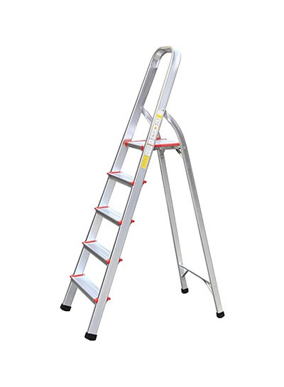 Buy Foldable Aluminum Ladder With Platform 5 Steps Silver 180cm in UAE