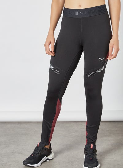 Buy Runner ID Regular Rise Tights Black-Burgundy in UAE