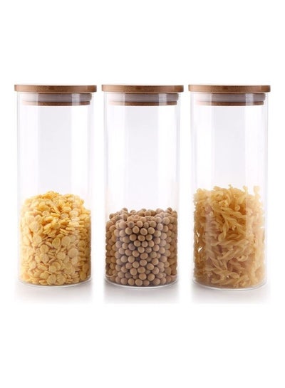 Buy 3-Piece Food Storage Glass Jar Clear 900ml in UAE