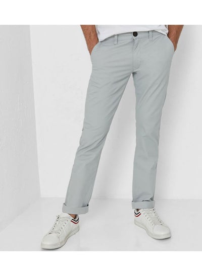 Buy Slim Fit Slant Pocket Flat Front Pants Grey in UAE