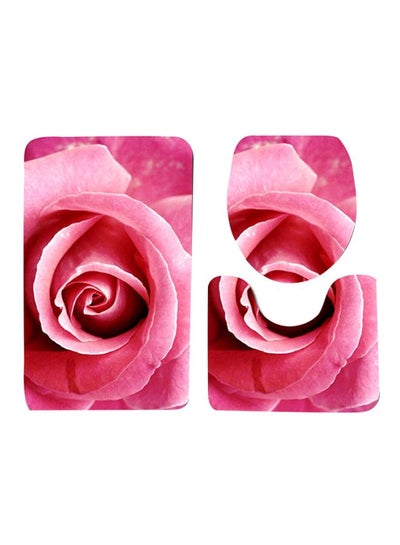 Buy 3-Piece Floral Printed Anti Skid Toilet Mat Set Pink One Size in Saudi Arabia