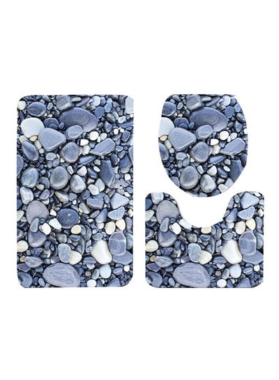 Buy 3-Piece Cobble Stone Pattern Anti Skid Toilet Mat Set Blue/White One Size in Saudi Arabia