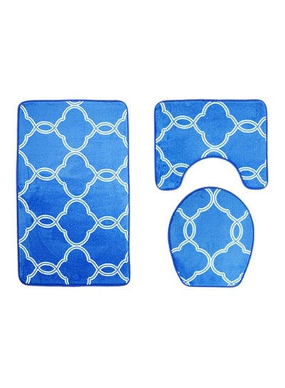 Buy 3-Piece Printed Bath Mat Set Blue/White Rectangular Mat (75x45), U Shaped Mat (37.5x45), Toilet Cover (35x45)cm in Saudi Arabia