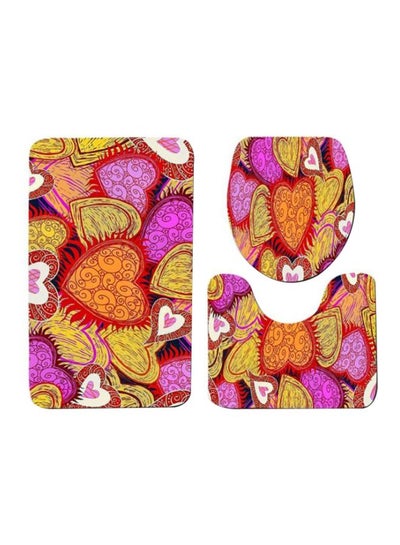 Buy 3-Piece Printed Bath Mat Set Yellow/Red/Pink One Size in Saudi Arabia