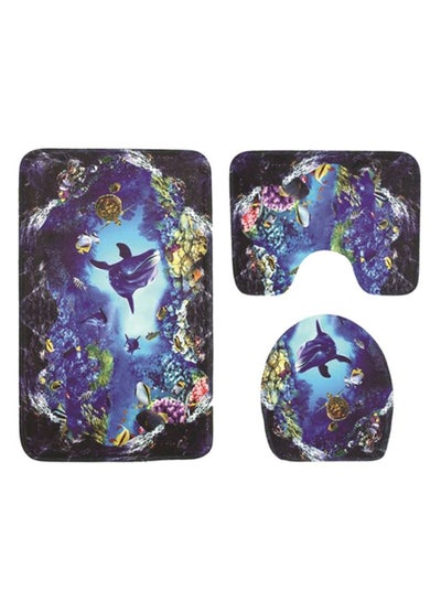 Buy 3-Piece Deep Sea Printed Bathroom Mats Set Blue/Black/Green 60x40cm in Saudi Arabia