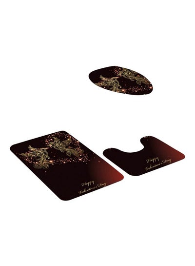 Buy 3-Piece Bird Printed Bath Mat Set Brown/Gold One Size in Saudi Arabia