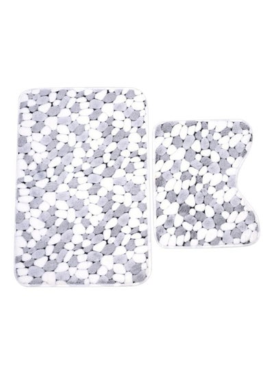 Buy 3-Piece Stone Printed Bath Mat Set White/Grey in Saudi Arabia