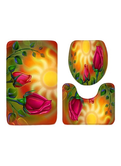 Buy 3-Piece Floral Printed Bath Mat Set Yellow/Green/Pink in Saudi Arabia