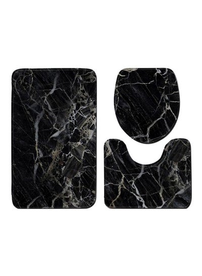 Buy 3-Piece Marble Printed Bath Mat Set Black/White Rectangular Mat( 75x45), U Shaped Mat(37.5x45), Toilet Cover(35x45)cm in UAE