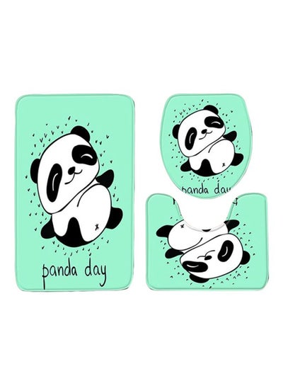 Buy 3-Piece Panda Printed Bath Mat Set Green/White/Black in Saudi Arabia