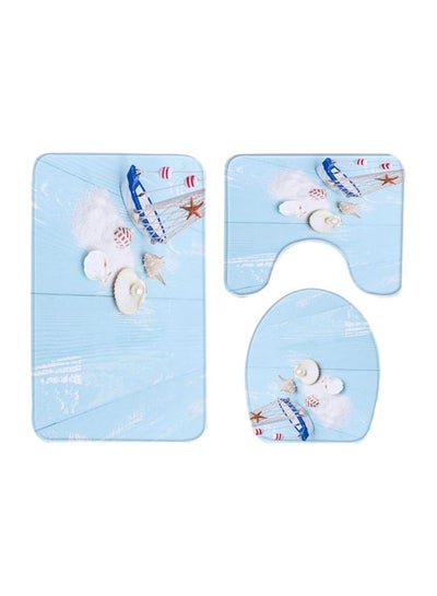 Buy 3-Piece Printed Bath Mat Set Blue/White/Red in Saudi Arabia