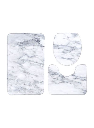 Buy 3-Piece Marble Pattern Anti Skid Toilet Mat Set White/Grey One Size in Saudi Arabia