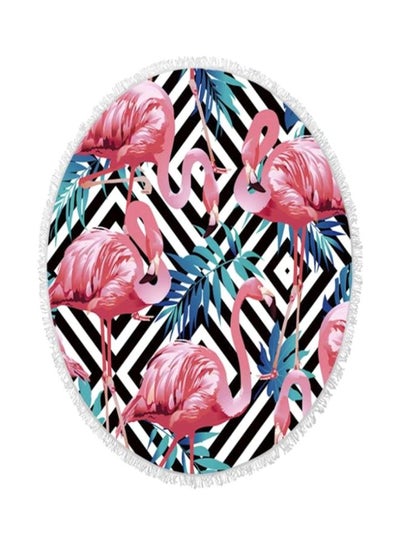 اشتري Round Shape Flamingos Pattern Tassel Beach Towel Microfiber Material Beach Towel متعدد الألوان في السعودية