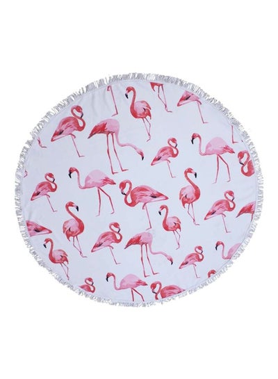 Buy Round Shaped Flamingos Printed Beach Towel White/Pink/Red in UAE