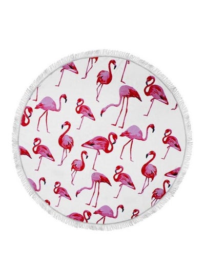 اشتري Round Shaped Flamingos Printed Beach Towel أبيض/وردي/أحمر في الامارات