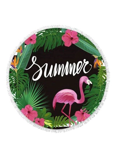 Buy Round Flamingo Printed Beach Towel Green/Pink/White in Saudi Arabia