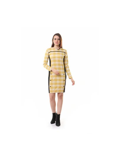 Buy Decorative Buttons Plaidds Dress Yellow/Black in Egypt
