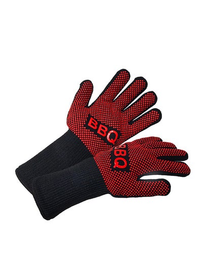 Buy Heat-Resistant Grill Gloves Black/Red 30 x 12centimeter in Saudi Arabia