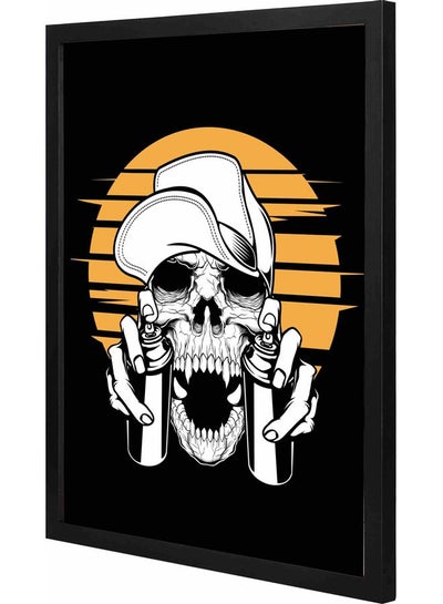 Buy Skull Printed Framed Wall Art Black/White/Yellow 43x53cm in Saudi Arabia