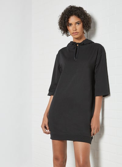 Buy 3/4 Sleeve Hoodie Dress Black in Egypt