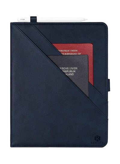 Buy Leather Folio Case With Card Slot And Pocket Wallet For Ipad Pro 11 Navy Blue in UAE