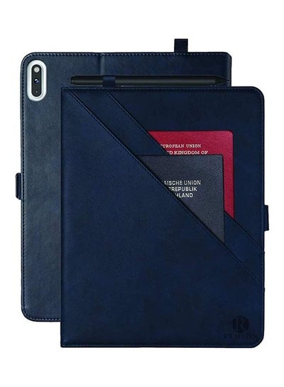 Buy Leather Folio Case With Card Slot And Pocket Wallet For  Huawei Matepad Navy Blue in UAE