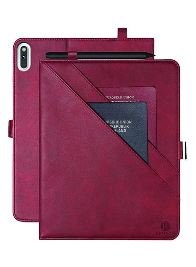 Buy Leather Folio Case With Card Slot And Pocket Wallet For  Huawei Matepad Red in UAE