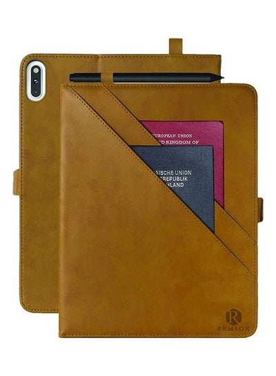 اشتري Leather Folio Case With Card Slot And Pocket Wallet For  Huawei Matepad 10.4بوصة كاكي في الامارات