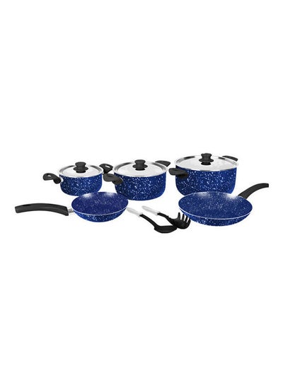 Buy Cook Marble Set 10 Pcs Stewpot 16-22-26 + Fry Pan 20-22 + 2 Kitchen Tools Free Blue Granite in Egypt